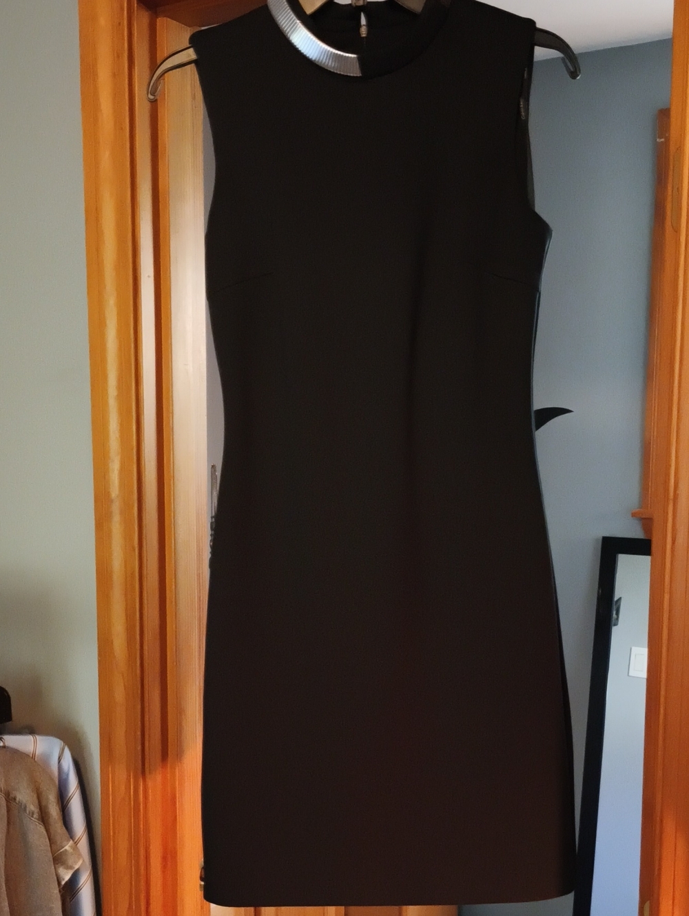 Calvin Klein Black Sleeveless Sheath Dress with Metallic Neck Detail